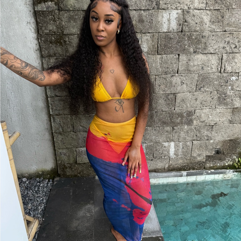 Yellow and Red Bikini with High-Cut Design